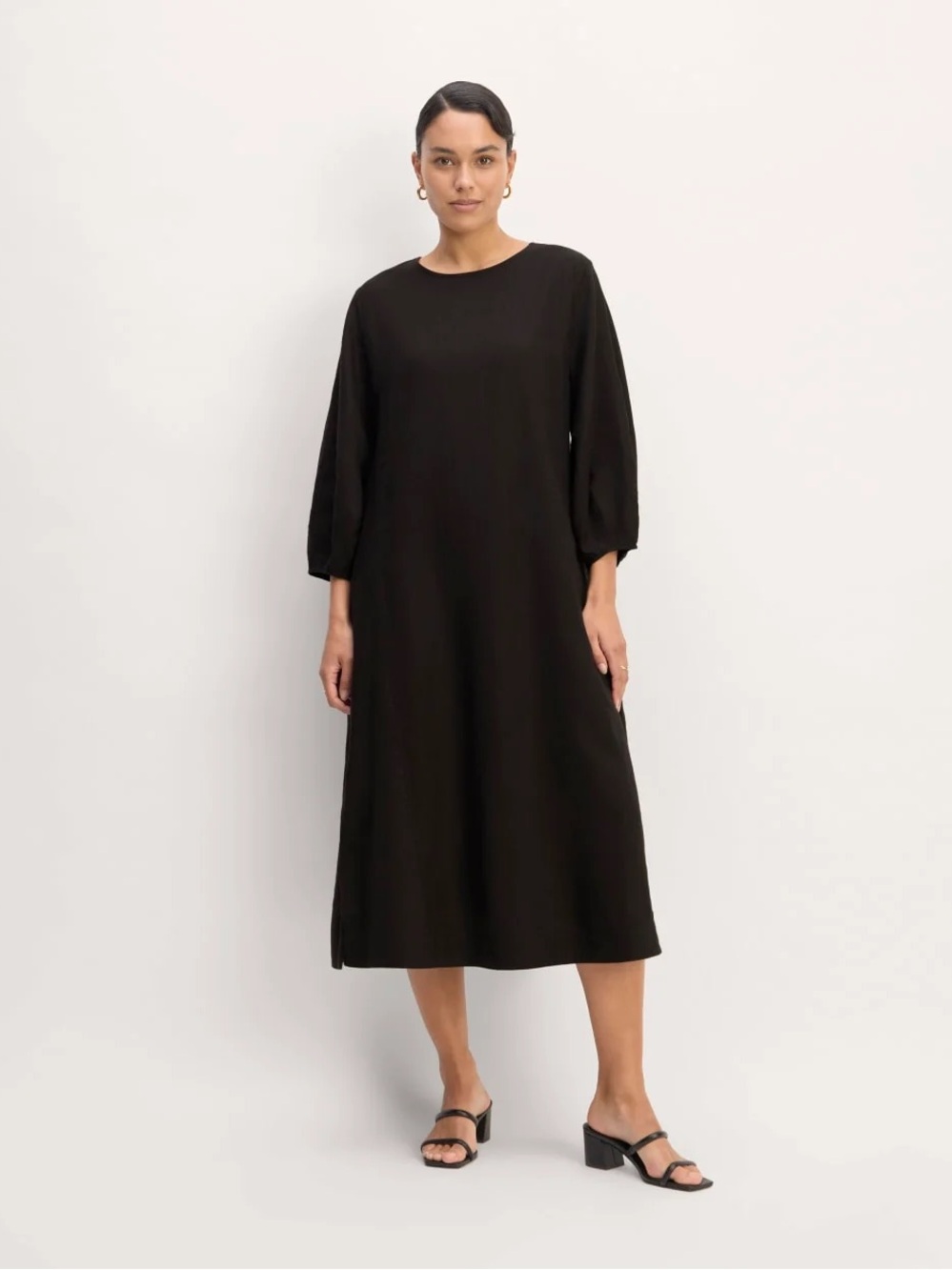 Everlane NWT Linen A-Line Midi Dress with long sleeves